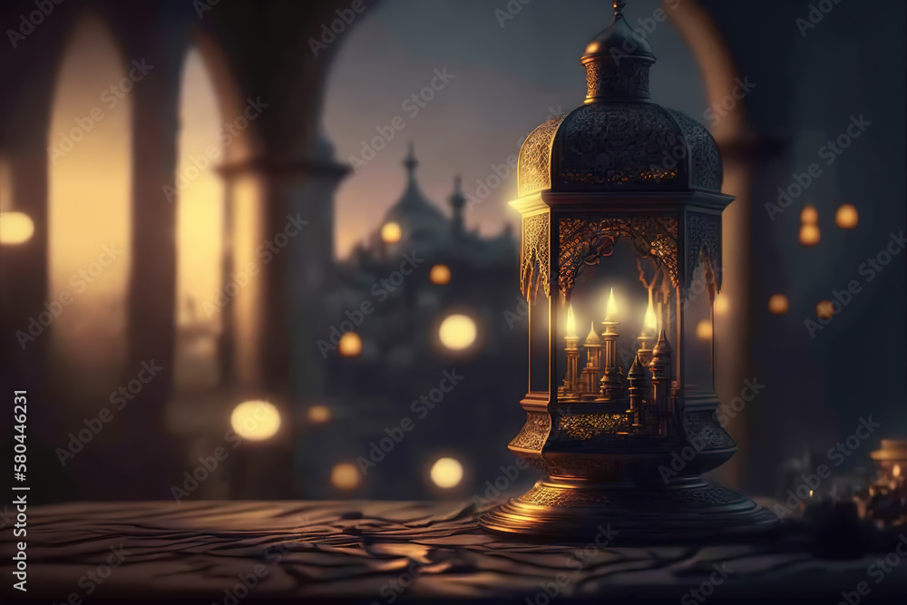 Islamic lantern on the blurred background Generative AI Islamic lantern on the blurred background Generative AI