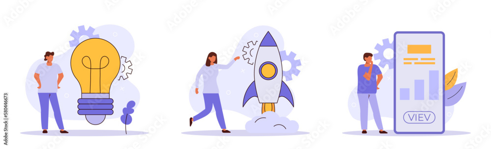 Business Startup Concept illustrations. Collection of scenes with people building new business, planning strategy, generating ideas. Vector illustration Business Startup Concept illustrations. Collection of scenes with people building new business, planning strategy, generating ideas. Vector illustration