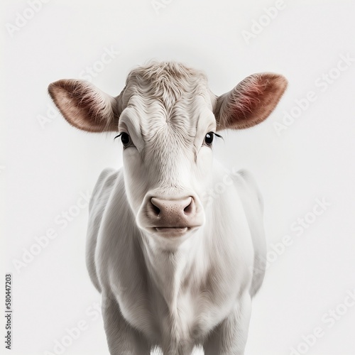 Bull in front of a white background, ai