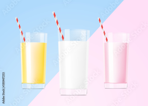 Glass drinking glasses and straws. Vector illustration.  Easy to use for your design, advertising, promo and etc. EPS10.   