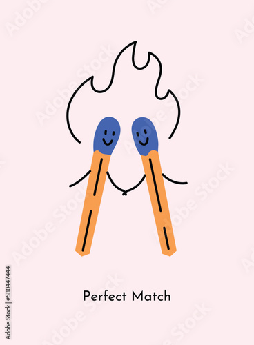 Perfect match cartoon vector illustration. Card, gift tag or print design perfect for loved ones. Greeting card for partner romantic clipart. 