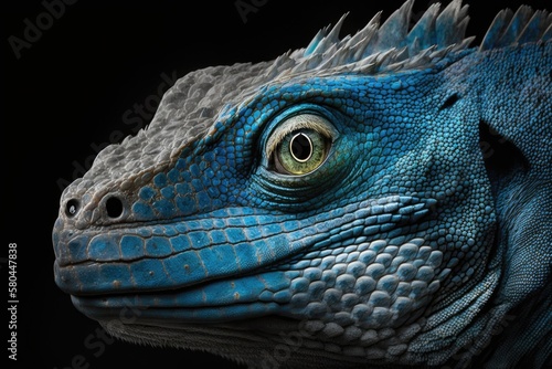 Blue Iguana close up head with black background  Blue Iguana Grand Cayman Blue Iguanas  Cyclura Lewisi. Generative AI
