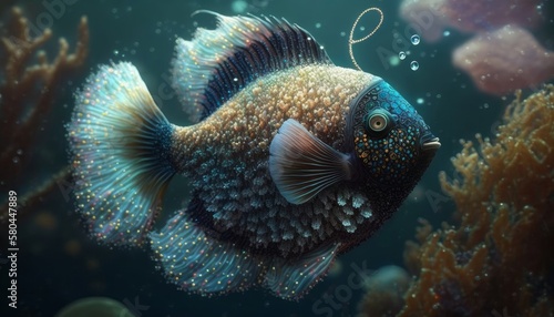 soft plush knitted sea fish, toy. in the sea world. Robot design made of expensive textiles. generative artificial intelligence.