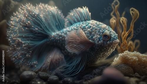 soft plush knitted sea fish, toy. in the sea world. Robot design made of expensive textiles. generative artificial intelligence.