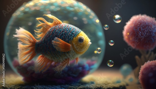 soft plush knitted sea fish, toy. in the sea world. Robot design made of expensive textiles. generative artificial intelligence.
