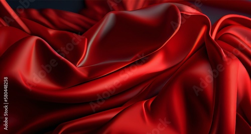 Red luxury fabric background with copy space. Red gradient silk fabric background. Ai generative illustration. 