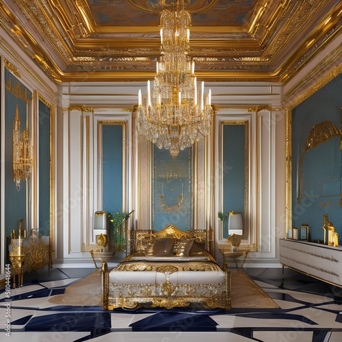 A regal bedroom with a touch of versailles inspired decor and luxurious furnishings1, Generative AI
