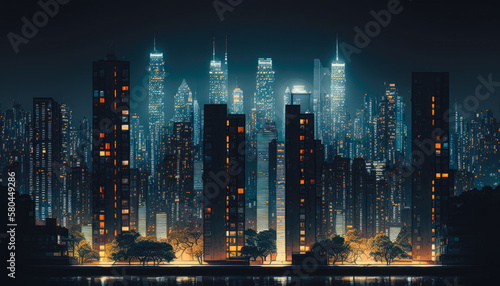 Wallpaper Mural A panoramic shot of a city skyline at night through a window - Generative AI Torontodigital.ca