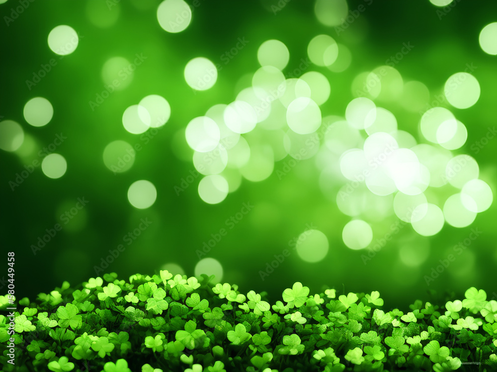 Obraz premium st patrick's day, green shamrock, clover leaves abstract background, bokeh