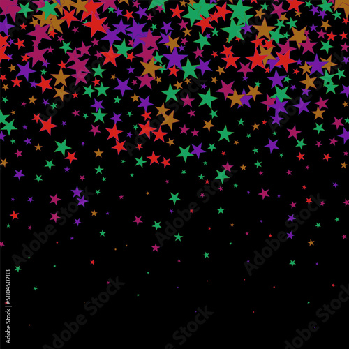 Falling colored stars  colored confetti in the form of stars on a black background  design element