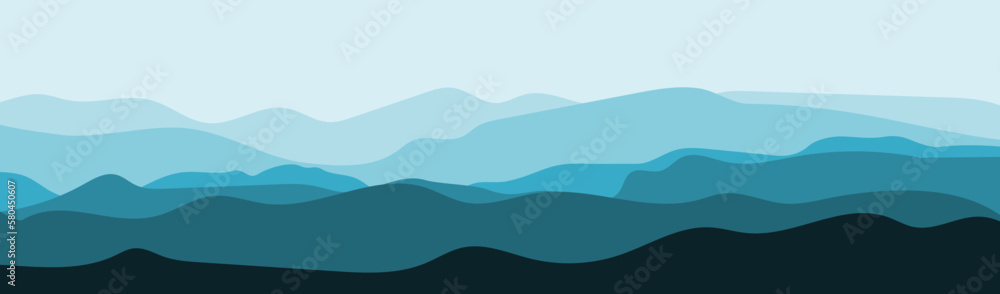 Panoramic view of the mountain landscape. Misty or smokey blue mountain background. Vector illustration