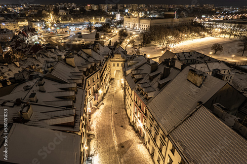 Lublin Old Town. Lublin Castle. Lublin Grodzka Gate. Classic town look. Aerial view of old town in Lublin. Polish old cities. Poland old town. Night view of old town. Lublin by night.