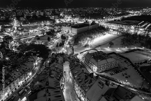 Lublin Old Town. Lublin Castle. Lublin Grodzka Gate. Classic town look. Aerial view of old town in Lublin. Polish old cities. Poland old town. Night view of old town. Lublin by night.