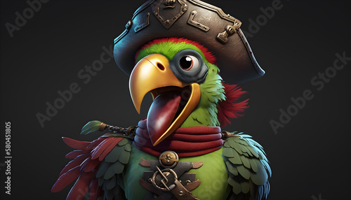 head of a parrot cartton character wearing parrot hat -AI Generative 