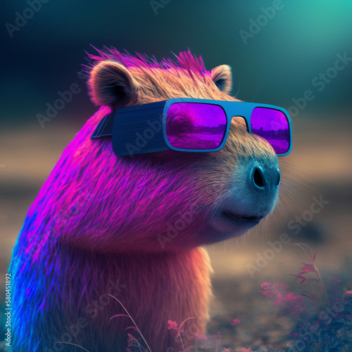 synthwave capibara photo