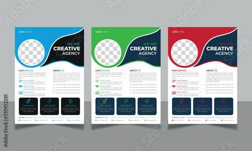 creative professional Corporate business flyer template design. set with blue, green, red  color. marketing, business proposal, promotion flyer.