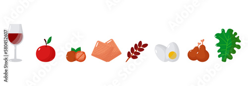 Jewish holiday Passover, Pesach, traditional icons and symbols. Vector illustration