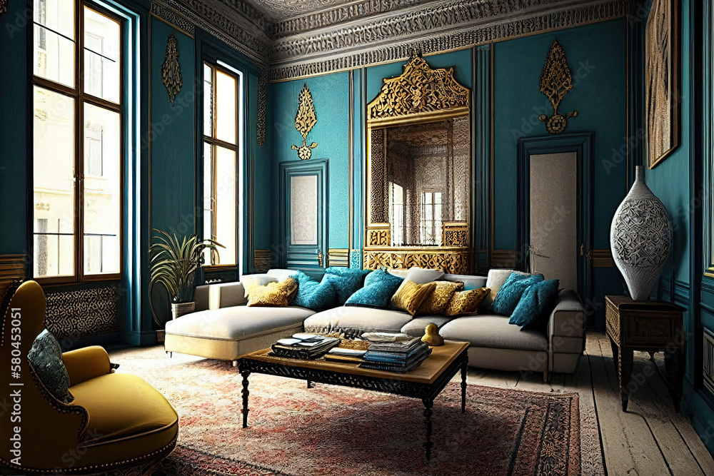 Fototapeta premium Elegant Moroccan style living room interior . AI generated.