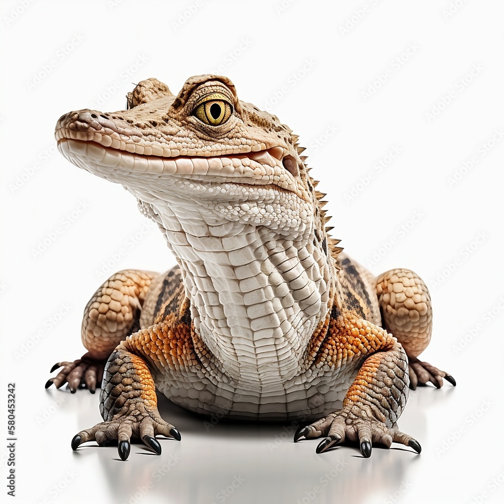 Obraz premium Crocodile in front of a white background, ai