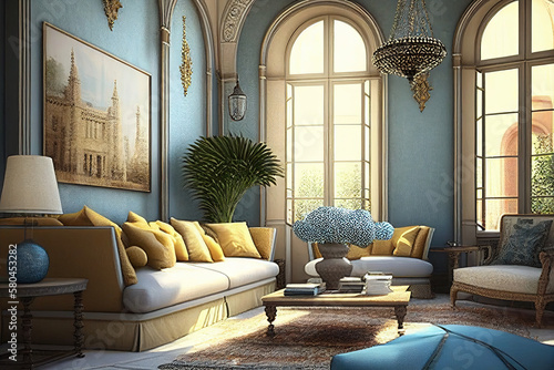 Elegant Moroccan style living room interior. AI generated.