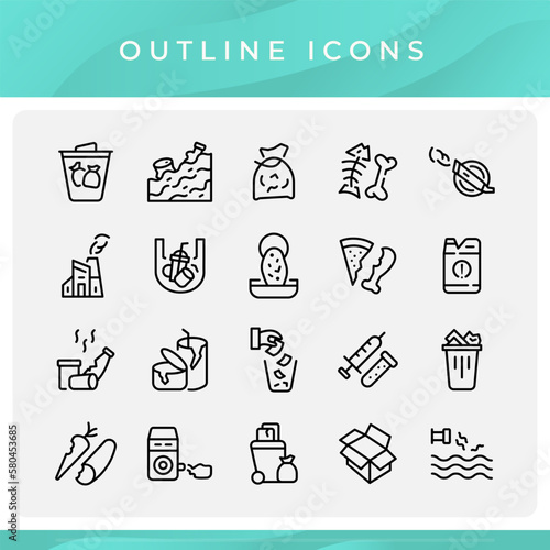Set of waste and garbage icons, plastic, paper, trash, and more. Useable for element design web and infographic