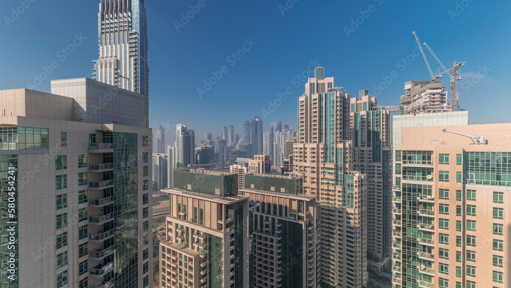 Panorama of downtown Dubai city aerial timelapse