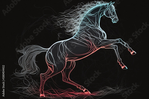 Line illustration of a horse on black background