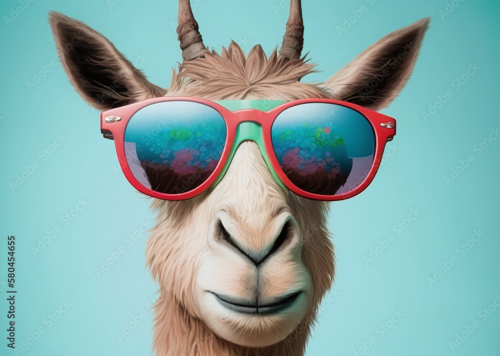 Llama in sunglasses fashion portrait