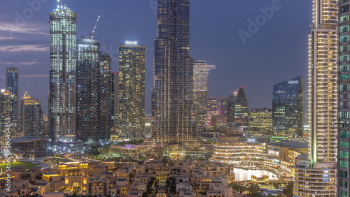 Dubai Downtown day to night transition timelapse with tallest skyscraper and other towers