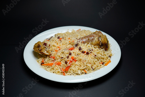 Kabuli Mahicha Pulao Special Afghan Cuisine Isolated on black background 