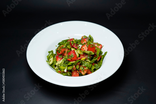 Afghan Salad, Farmer Salad Special Isolated on Black Background