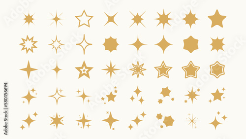 Vector stars collection. Golden star icons in simple flat style. Sparkle shapes for celebrations  greeting cards. Isolated design elements