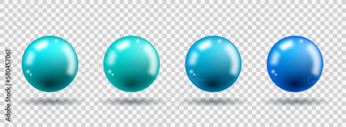 Set of vector 3d glossy balls. Blue and cyan color. Vector EPS 10