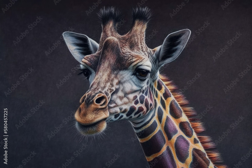 Giraffe painting made with pastels. Modern art. Generative AI