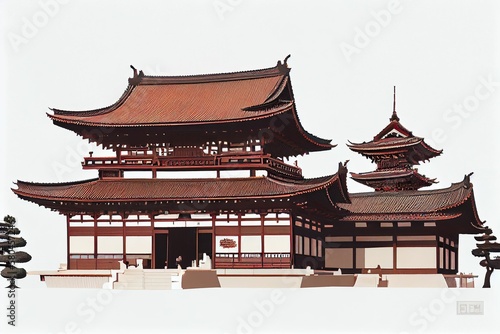 The flat illustration of asian temple, generative ai contents by Midjourney