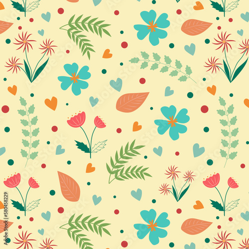 Spring seamless pattern. Spring design for Easter  for packaging  tablecloths  wallpapers  fabrics. Editable design with floral elements.