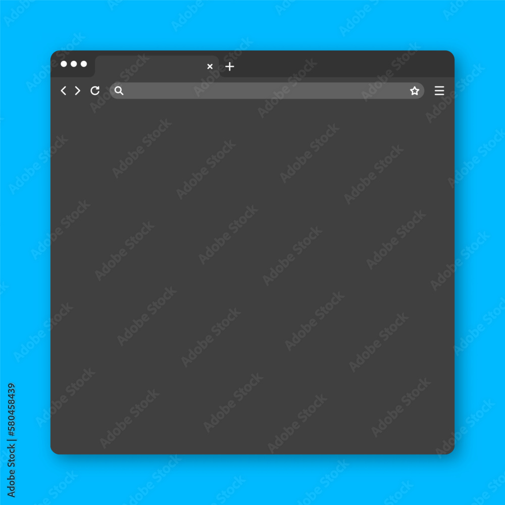 Blank web browser window with tab, toolbar and search field. Modern website, internet page in flat style. Browser mockup for computer, tablet and smartphone. Dark mode. Vector illustration Blank web browser window with tab, toolbar and search field. Modern website, internet page in flat style. Browser mockup for computer, tablet and smartphone. Dark mode. Vector illustration