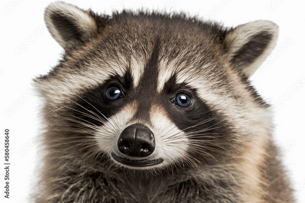 Closeup of a cute and funny raccoon, isolated on a white background. Generative AI Closeup of a cute and funny raccoon, isolated on a white background. Generative AI