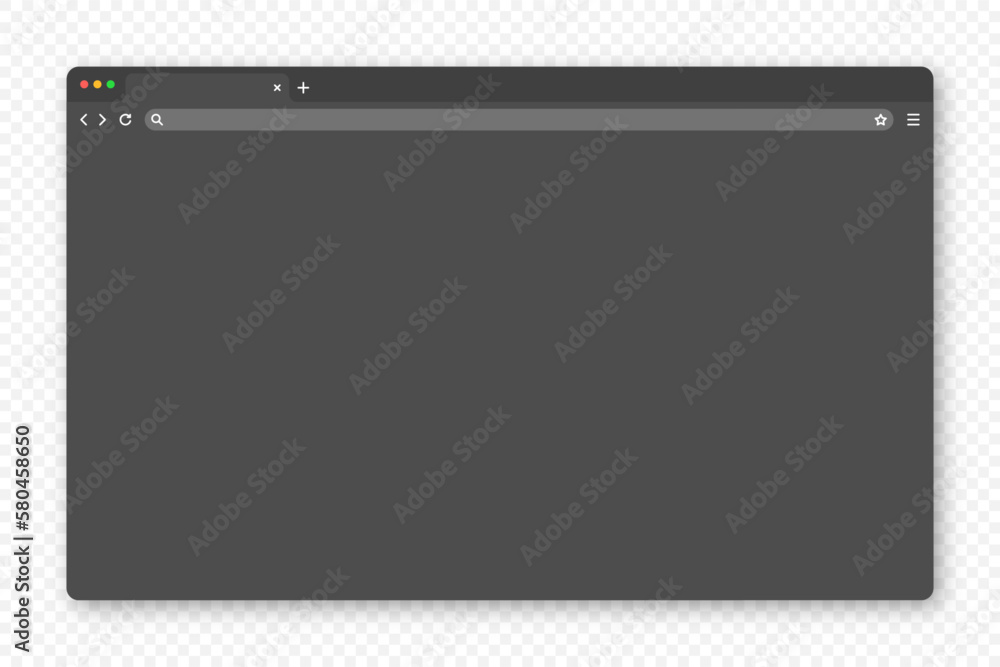 Blank web browser window with tab, toolbar and search field. Modern website, internet page in flat style. Browser mockup for computer, tablet and smartphone. Dark mode. Vector illustration Blank web browser window with tab, toolbar and search field. Modern website, internet page in flat style. Browser mockup for computer, tablet and smartphone. Dark mode. Vector illustration