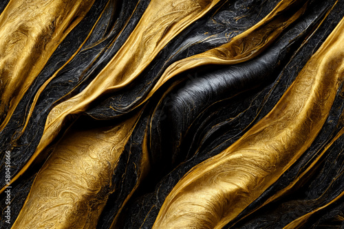Dripping molten black onix and gold-accented designed pattern, seamless background, continuous wallpaper