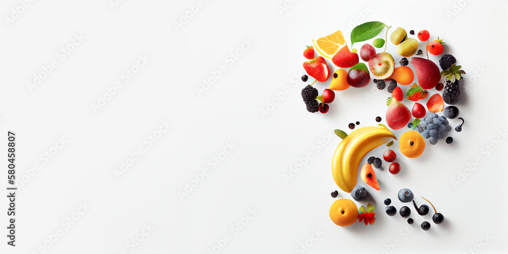Question mark made with fruit and vegetables; healthy eating concepts, made with generative AI Question mark made with fruit and vegetables; healthy eating concepts, made with generative AI