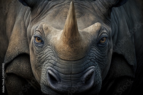 Dangerous Big Horn Rhino Face. Generative AI