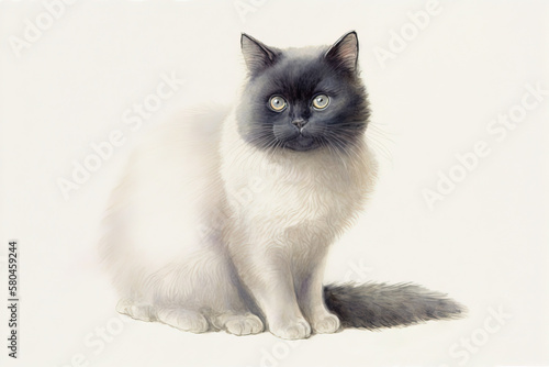Generative AI. Black and white cat watercolor illustration isolated on beige background