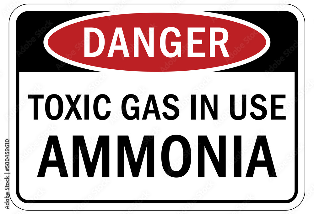 Poison warning sign and labels toxic gas in use. Ammonia