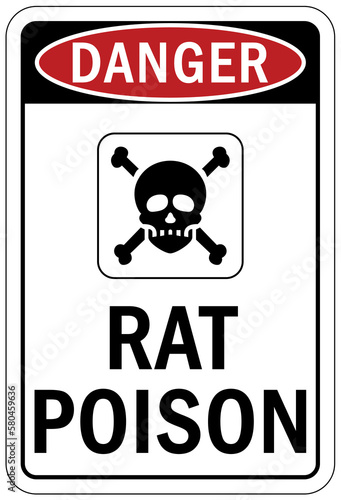 Poison warning sign and labels rat poison