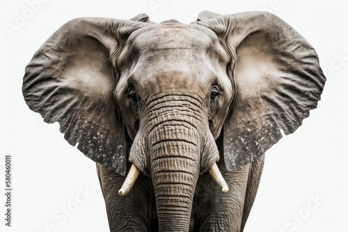 Elephant portrait. Elephant s mouth is open. On a white background is an elephant. Generative AI
