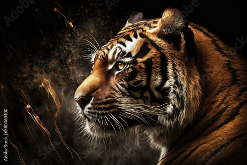 Dramatic picture of a tiger. Generative AI © AkuAku