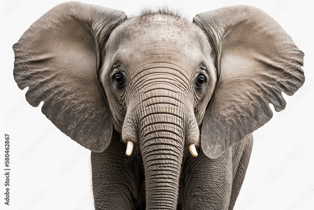 Obraz premium Close up of an elephant on a white background. Generative AI