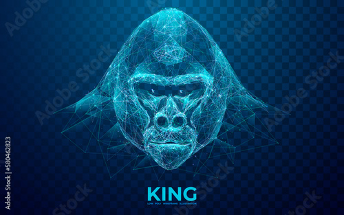 Abstract digital gorilla. Low poly wireframe vector illustration. Wild animal.3D technology vector illustration.