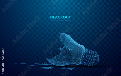Broken Light Bulb. Blackout or burnout concept. Abstract digital technology illustration. Vector image in polygons, lines and shapes.